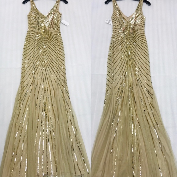 Aidan Mattox Metallic Chevron Sequin sleeveless long gown - Picture 5 of 11